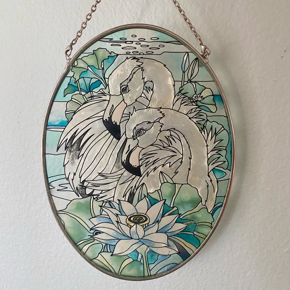 Flamingo Tropical Stained Glass Hand Painted Wall Window Art AMIA